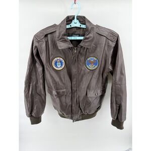 Burks Bay Mens Leather Bomber Jacket US Air Force Scottish Rite Patches Size M